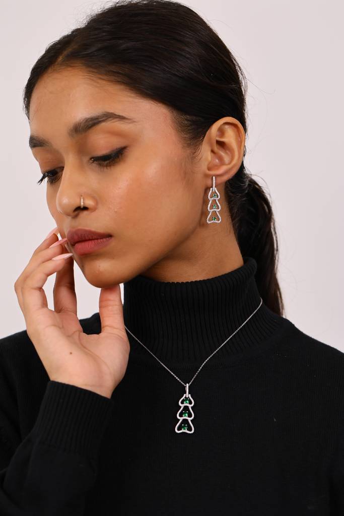 Mystic Emerald And Diamond Silver Pendant Set : PS016