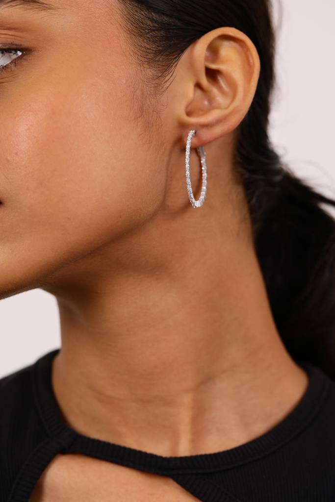 Cocktail Diamond Hoops Silver Earrings : E071