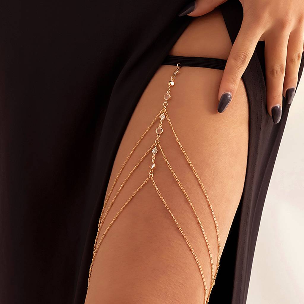 Multi Layered Thigh Leg Chain With Rhinestones (Single) : ASX1122BJ130G