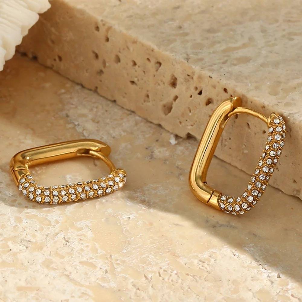 18Kt Gold Plated Zircon Box Earrings, Maitri