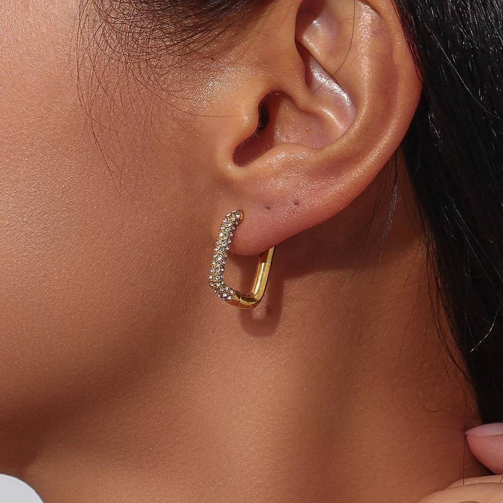18Kt Gold Plated Zircon Box Earrings, Maitri