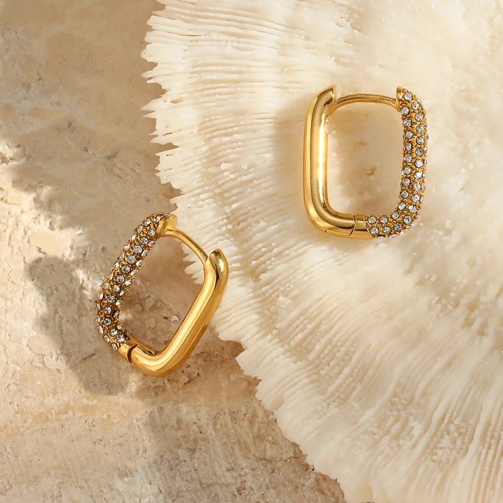 18Kt Gold Plated Zircon Box Earrings, Maitri