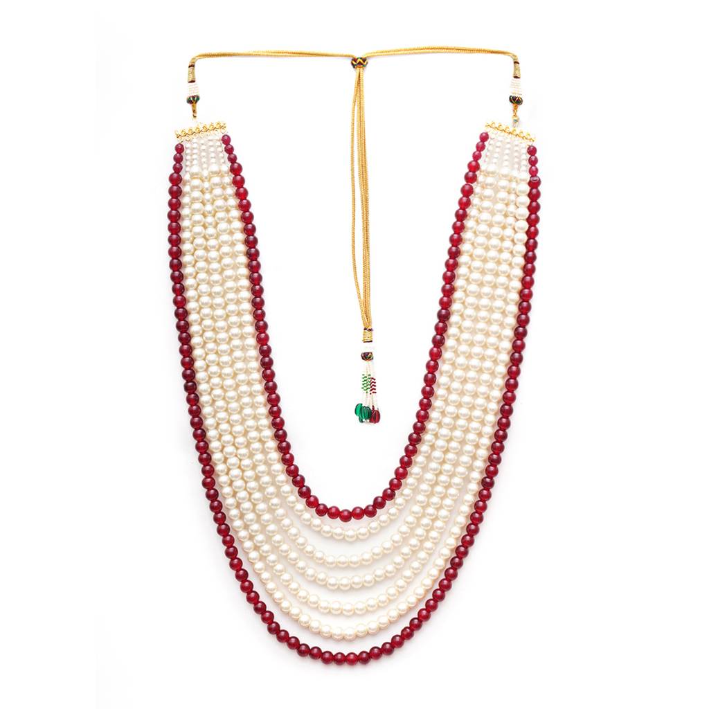 White And Maroon Beaded Neckpiece : RRMFEB23-13