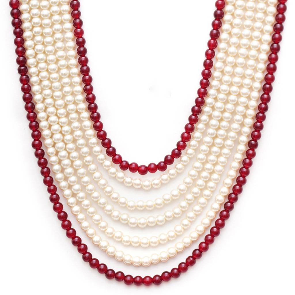 White And Maroon Beaded Neckpiece : RRMFEB23-13