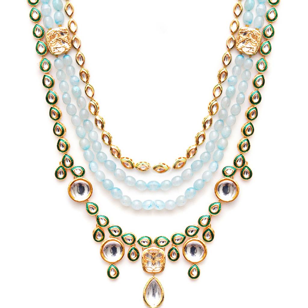 Long Kundan Neckpiece With Mutli Stones & Kundan Drops : RRMFEB23-36