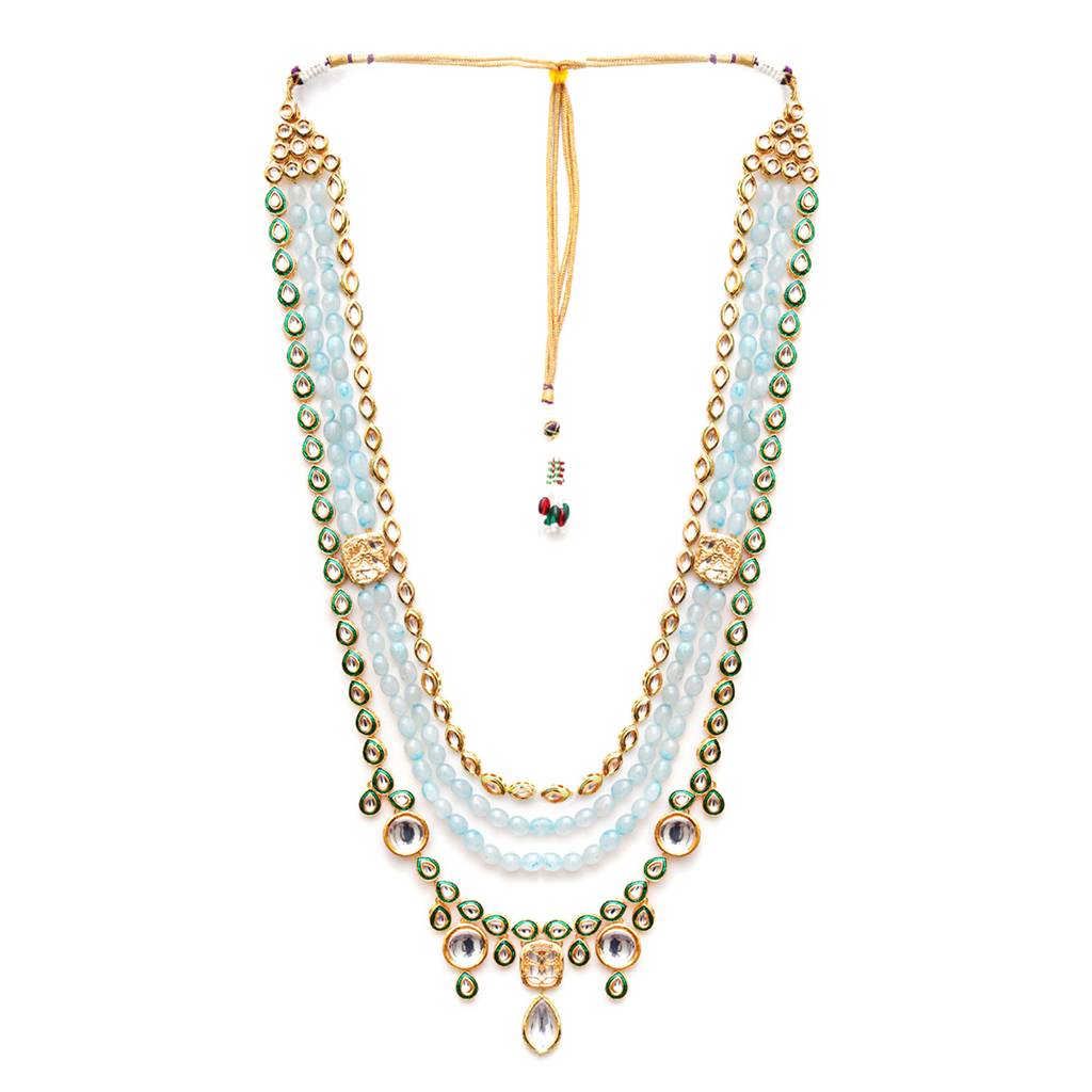 Long Kundan Neckpiece With Mutli Stones & Kundan Drops : RRMFEB23-36