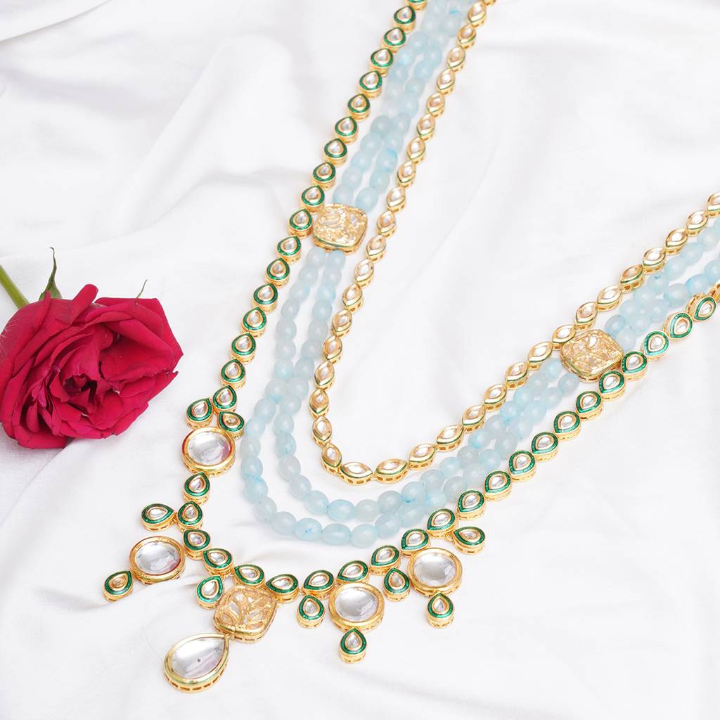 Long Kundan Neckpiece With Mutli Stones & Kundan Drops : RRMFEB23-36