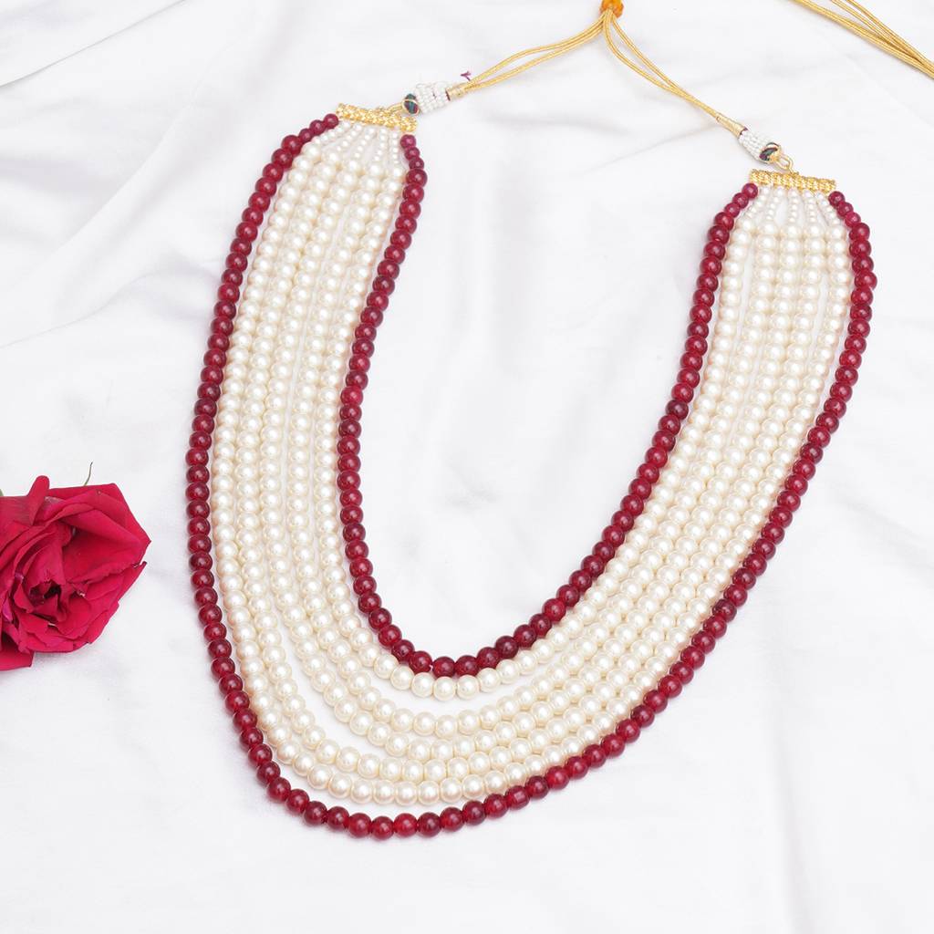 White And Maroon Beaded Neckpiece : RRMFEB23-13
