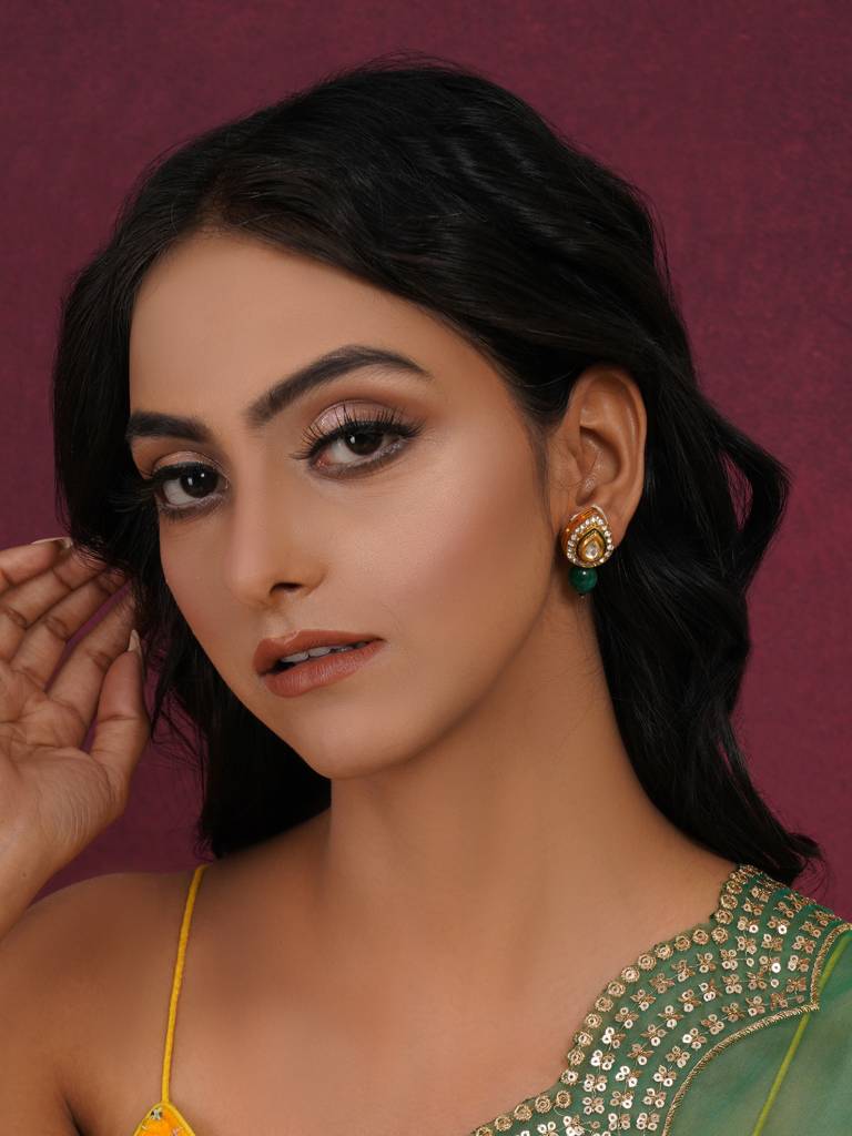 Emerald Stone Kundan Studs : RRA23-30