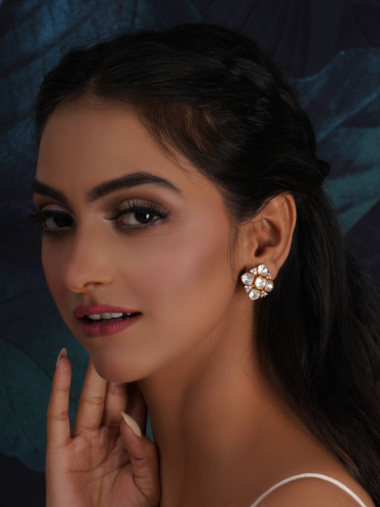 Square Crystal & Kundan Studs : RRA23-35