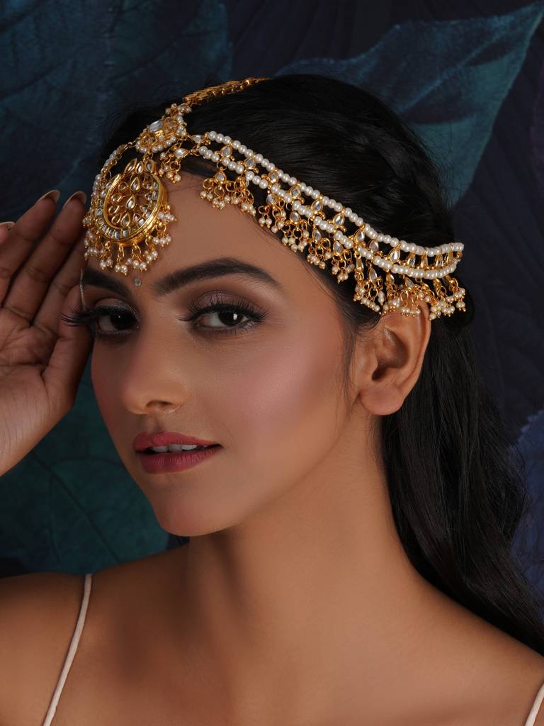 Kundan & Pearl Jhallar Layered Matha Patti : RRA23-38