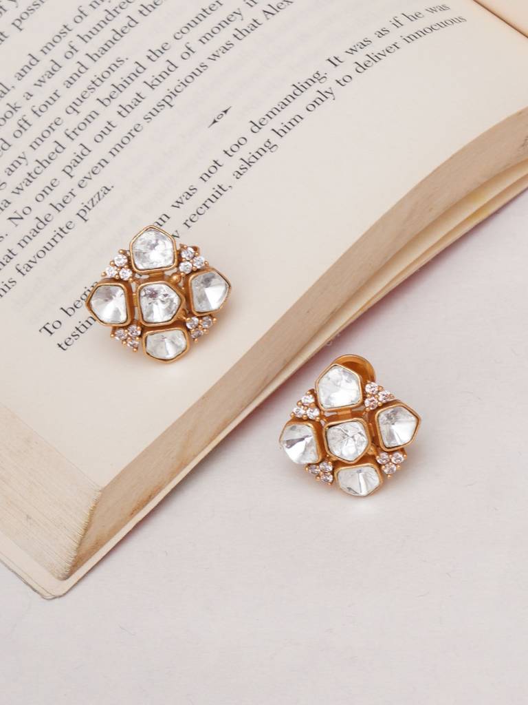 Square Crystal & Kundan Studs : RRA23-35