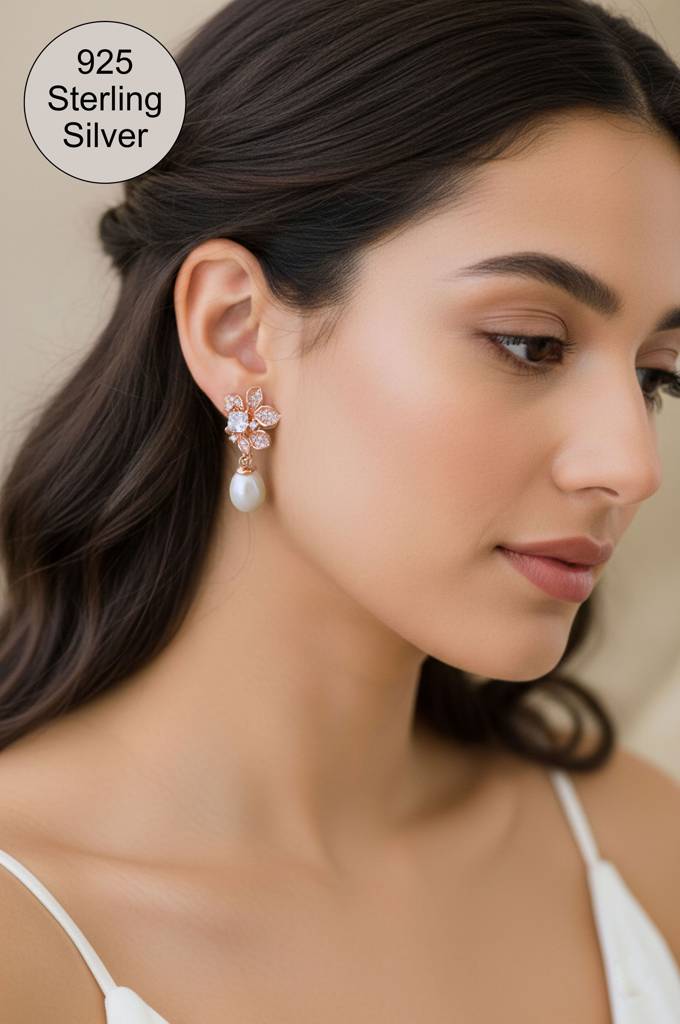 Eternal Bloom Pearl Drop Rose Gold Plated Sterling Silver Earrings : MCREG961D2387