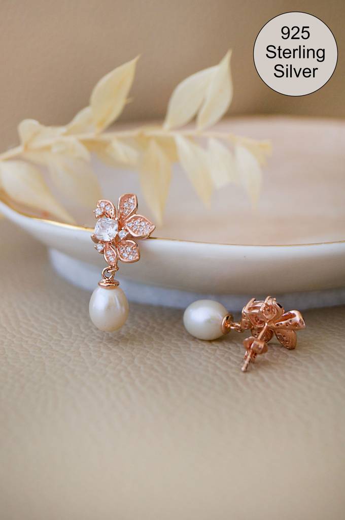 Eternal Bloom Pearl Drop Rose Gold Plated Sterling Silver Earrings : MCREG961D2387