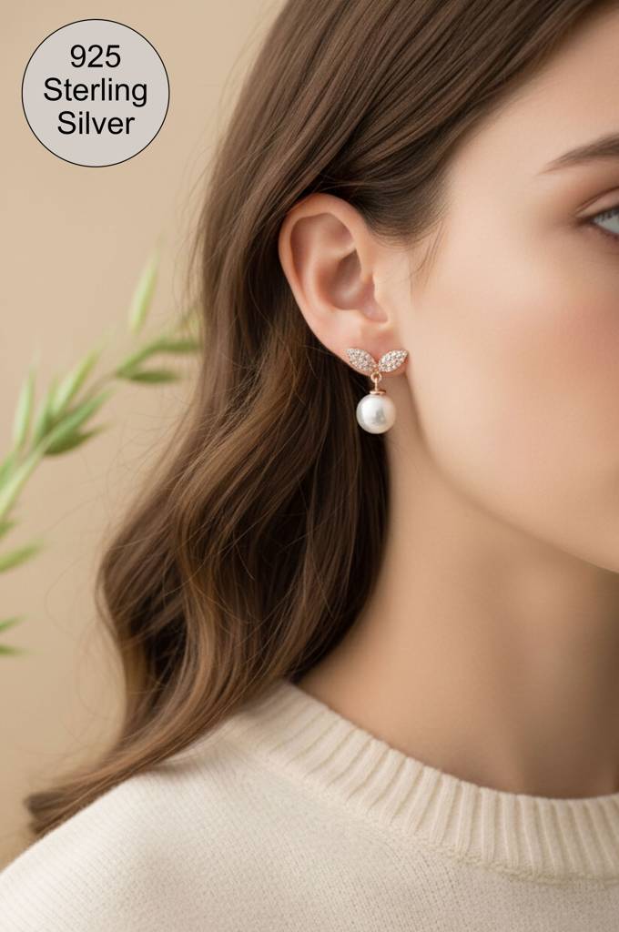 Petal & Pearl Drop Rose Gold Plated Sterling Silver Earrings : MCREG962D2388