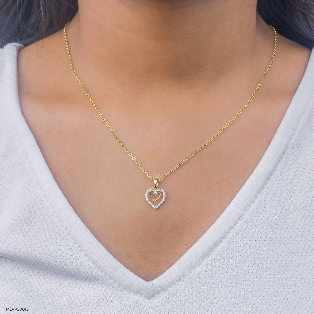 Double Heart Pendant Necklace With Lab Grown Diamonds : MD-P50015Y