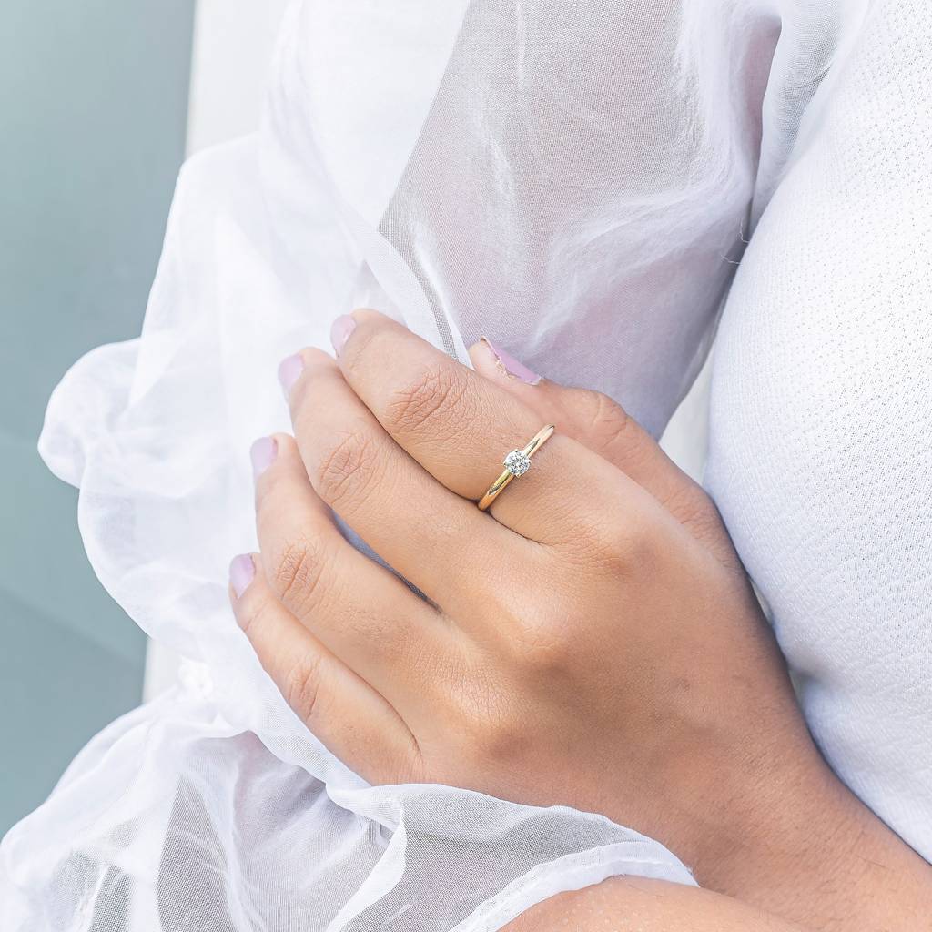 Lab Diamond Solitaire Ring 925 Sterling Silver 18K Yellow Gold Plated : MD-R50006Y