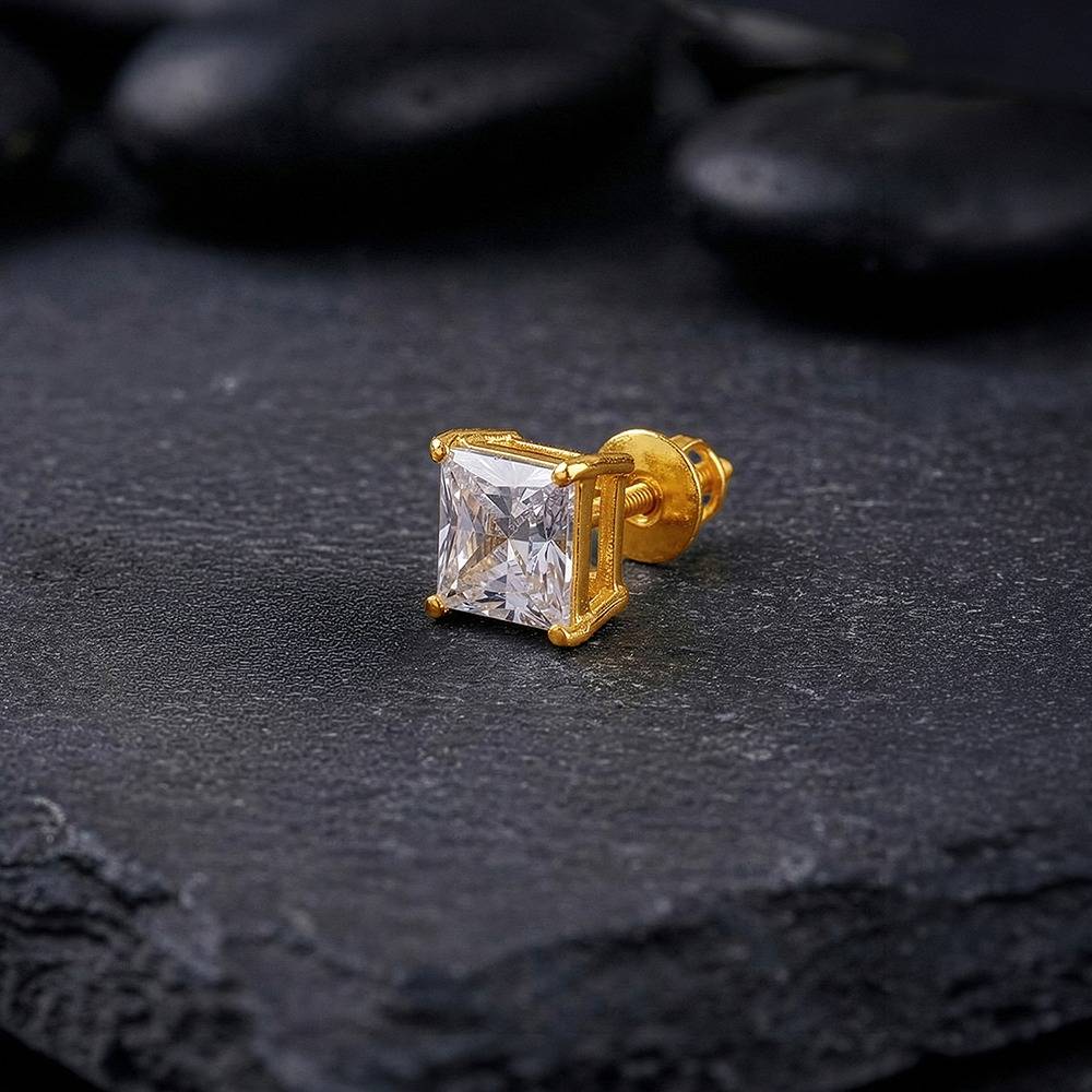 925 Silver Golden Classy Zirconia Stud For Him|Studs To Gift Men & Boys|With Certificate Of Authenticity And 925 Sta : MER0114