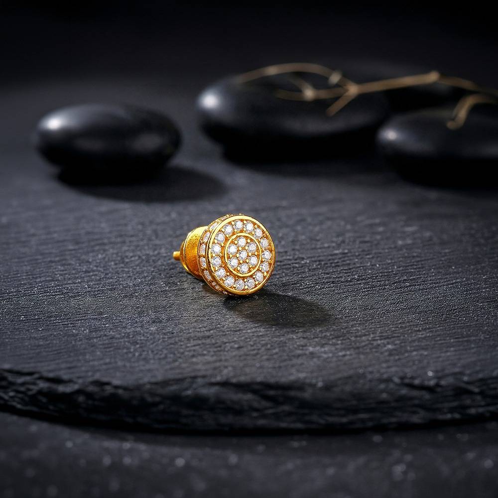 925 Silver Golden White Ice Stud For Him|Studs To Gift Men & Boys|With Certificate Of Authenticity And 925 Stamp|6 M : MER0115