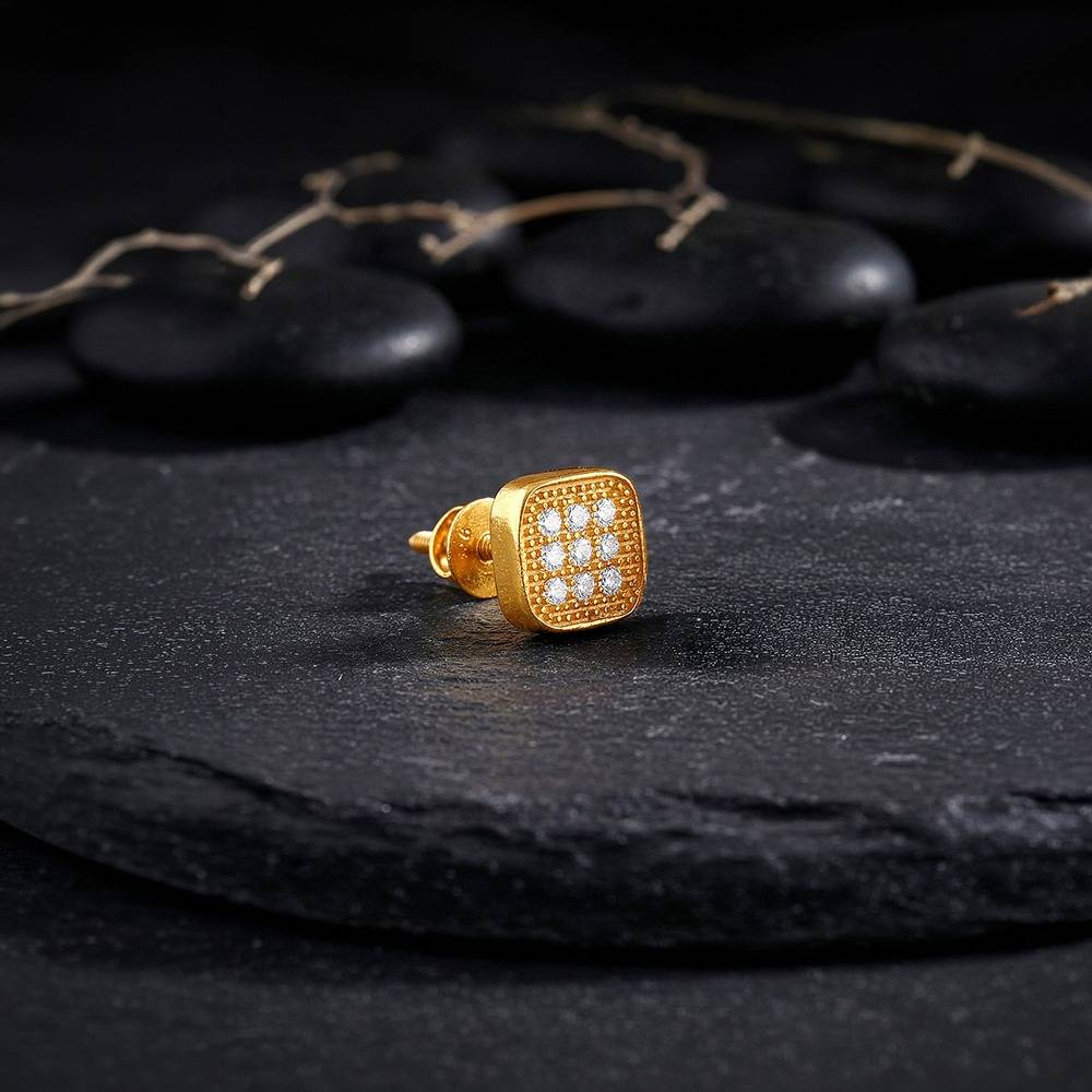 925 Silver Golden Modern Spark Stud For Him|Studs To Gift Men & Boys|With Certificate Of Authenticity And 925 Stamp| : MER0118