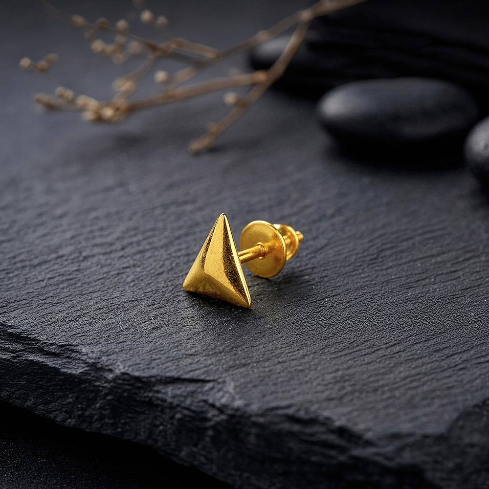 925 Silver Golden Echo Triangle Stud For Him|Studs To Gift Men & Boys|With Certificate Of Authenticity And 925 Stamp : MER0125