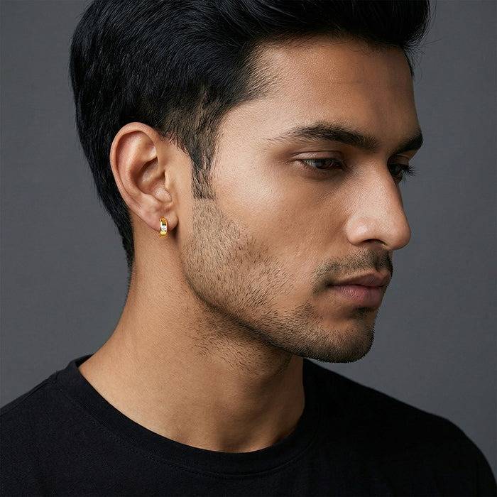 925 Silver Golden Flux Hoop Earring For Him|Studs To Gift Men & Boys| With Certificate Of Authenticity And 925 Stamp : MER0130