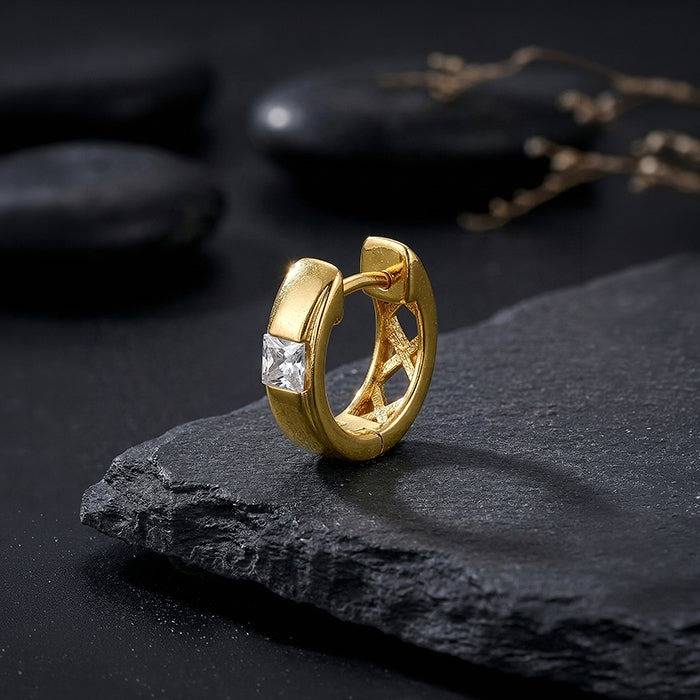 925 Silver Golden Flux Hoop Earring For Him|Studs To Gift Men & Boys | With Certificate Of Authenticity And 9 : MER0130MER0130