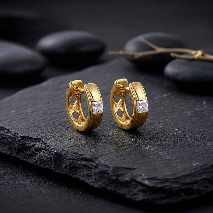 925 Silver Golden Flux Hoop Earring For Him|Studs To Gift Men & Boys| With Certificate Of Authenticity And 925 Stamp : MER0130