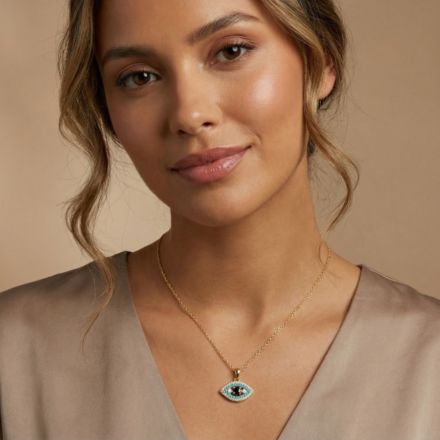 Mini Black Evil Eye Necklace For Women | Protective Minimal Evil Eye Pendant Jewellery : 3321466005