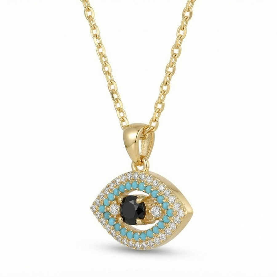 Mini Black Evil Eye Necklace For Women | Protective Minimal Evil Eye Pendant Jewellery : 3321466005
