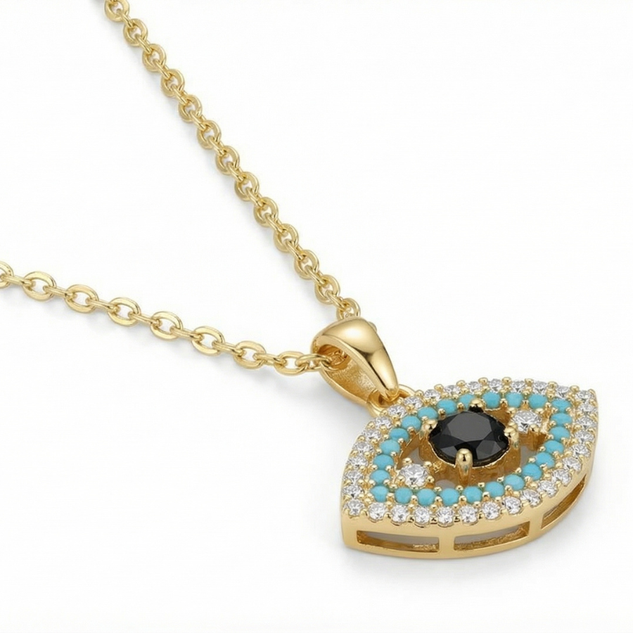 Mini Black Evil Eye Necklace For Women | Protective Minimal Evil Eye Pendant Jewellery : 3321466005