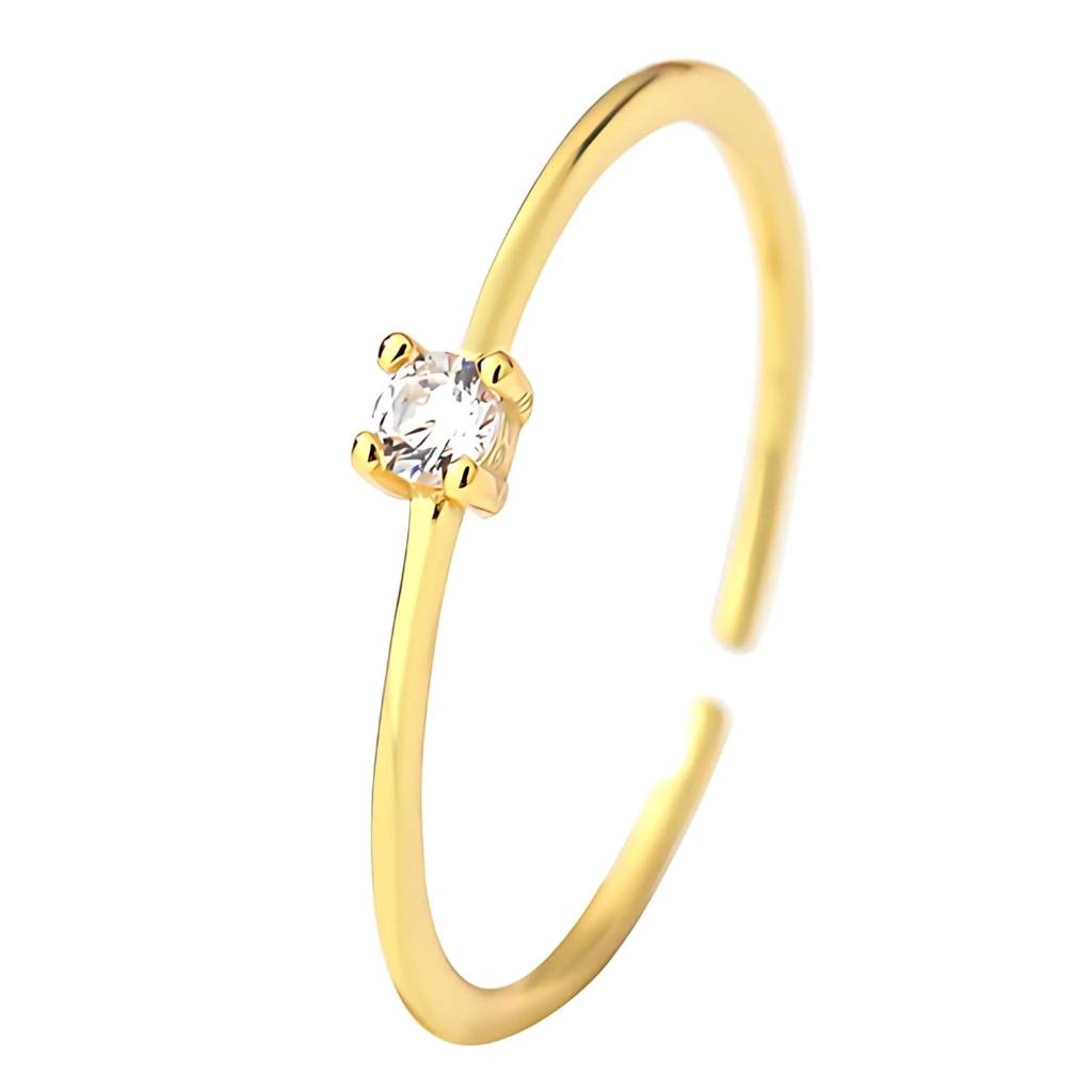 925 Sterling Silver Gold Plated Dainty Solitaire Ring I Adjustable Silver Rings For Women & Girls : BRDK1478