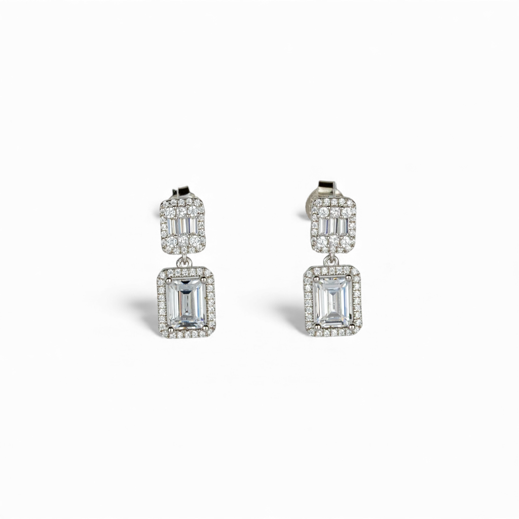Double Halo Crystal Drop Earrings : P-ER71