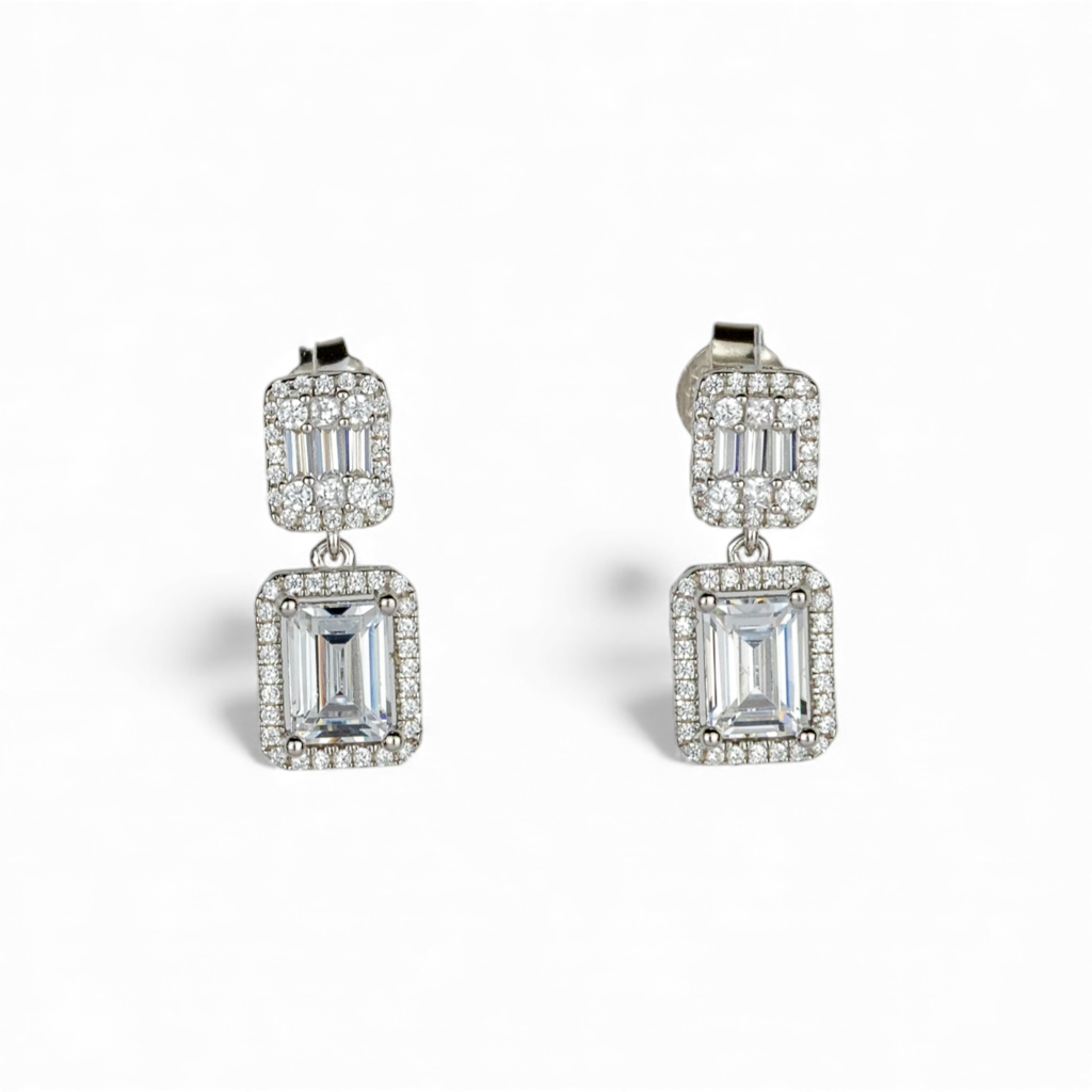 Double Halo Crystal Drop Earrings : P-ER71