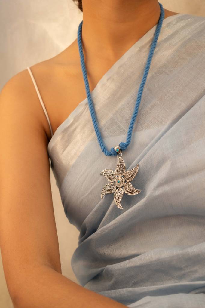 925 Sterling Silver Mizoya Intricate Blossom Flower Dori Necklace : SN1018