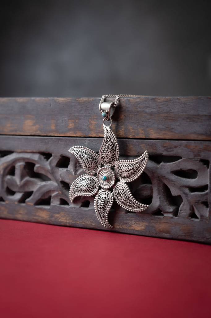 925 Sterling Silver Mizoya Intricate Blossom Flower Pendant : SN1817