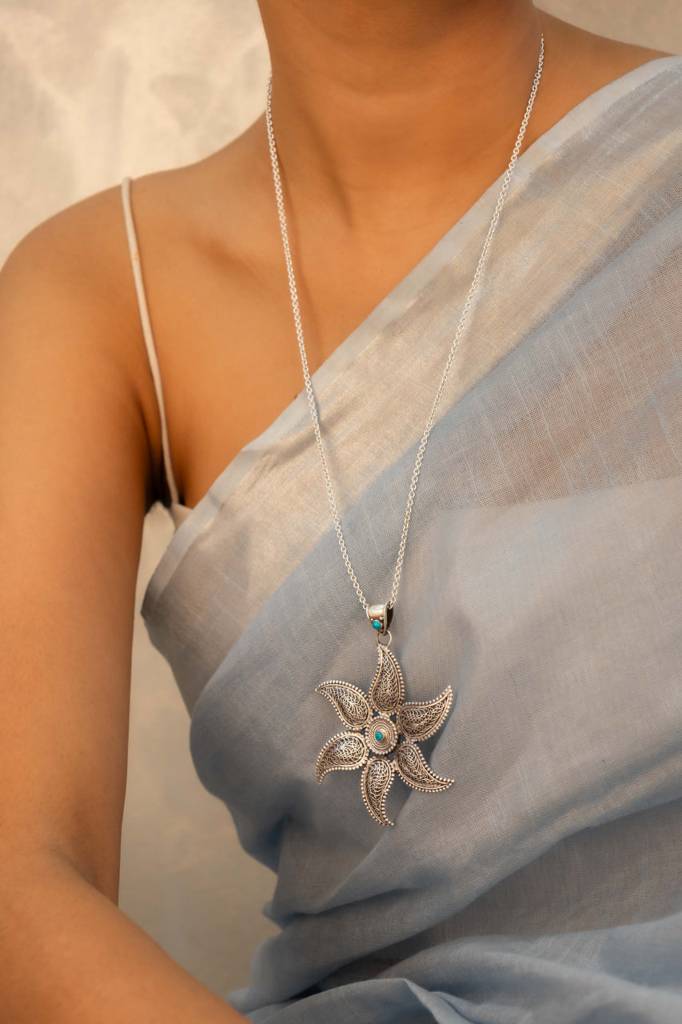 925 Sterling Silver Mizoya Intricate Blossom Flower Necklace : SN1823