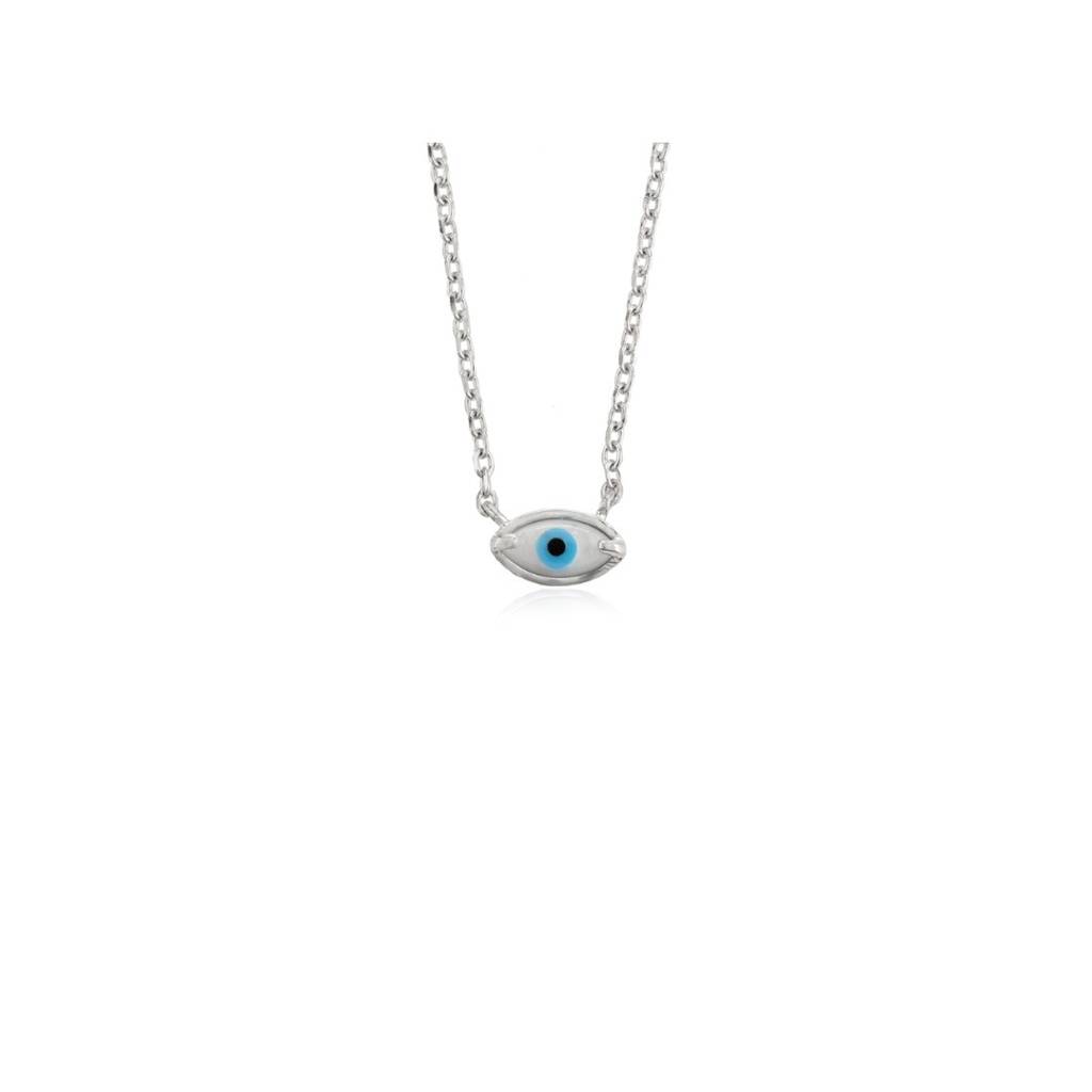 925 Silver Light Blue Evil Eye Pendant Necklace With Spiritual Protective Charm : MNM108