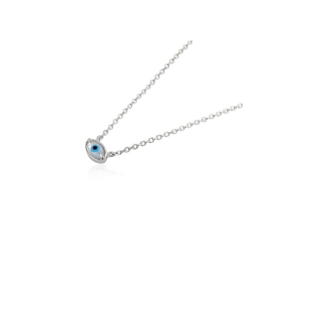 925 Silver Light Blue Evil Eye Pendant Necklace With Spiritual Protective Charm : MNM108