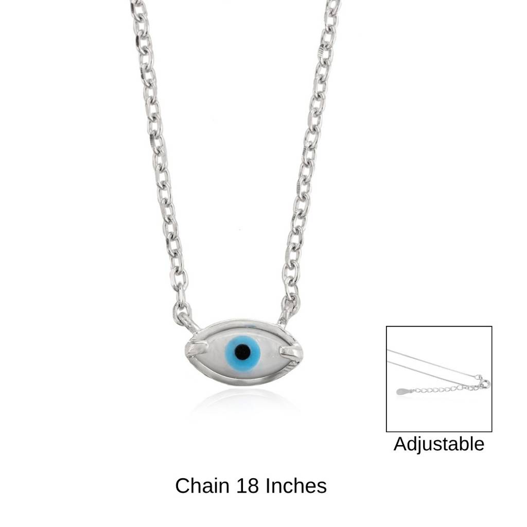 925 Silver Light Blue Evil Eye Pendant Necklace With Spiritual Protective Charm : MNM108