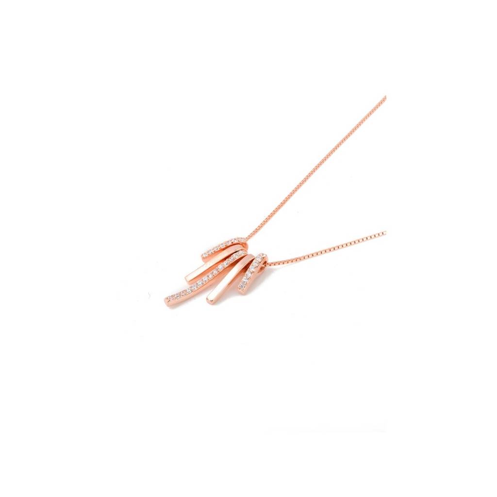 925 Silver Bar Charms Necklace Rose Gold Finish With Sparkling Cz Diamonds : MNM111