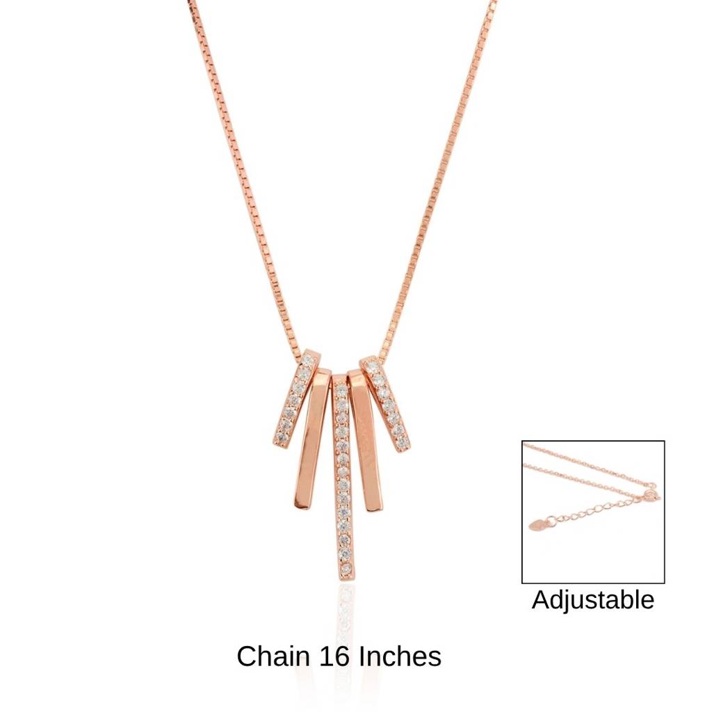 925 Silver Bar Charms Necklace Rose Gold Finish With Sparkling Cz Diamonds : MNM111