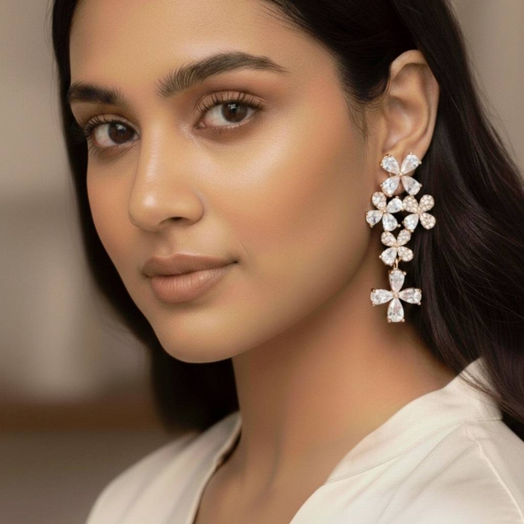 925 Silver Rose Gold Plated Cz Diamond Stud Earrings For Women : MNM12