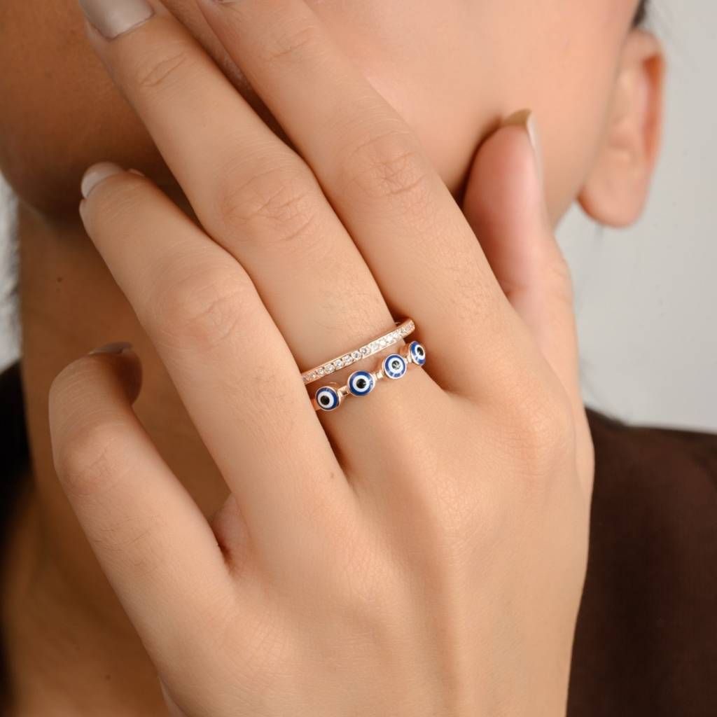 Evil Eye Adjustable Ring In 925 Silver - Spiritual Protection Daily Wear Jewelry For Women : MNM31