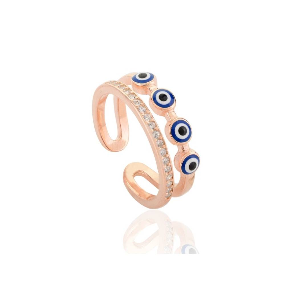 Evil Eye Adjustable Ring In 925 Silver - Spiritual Protection Daily Wear Jewelry For Women : MNM31