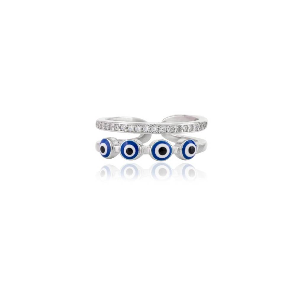 Evil Eye Adjustable Ring In 925 Silver - Spiritual Protection Daily Wear Jewelry For Women : MNM32