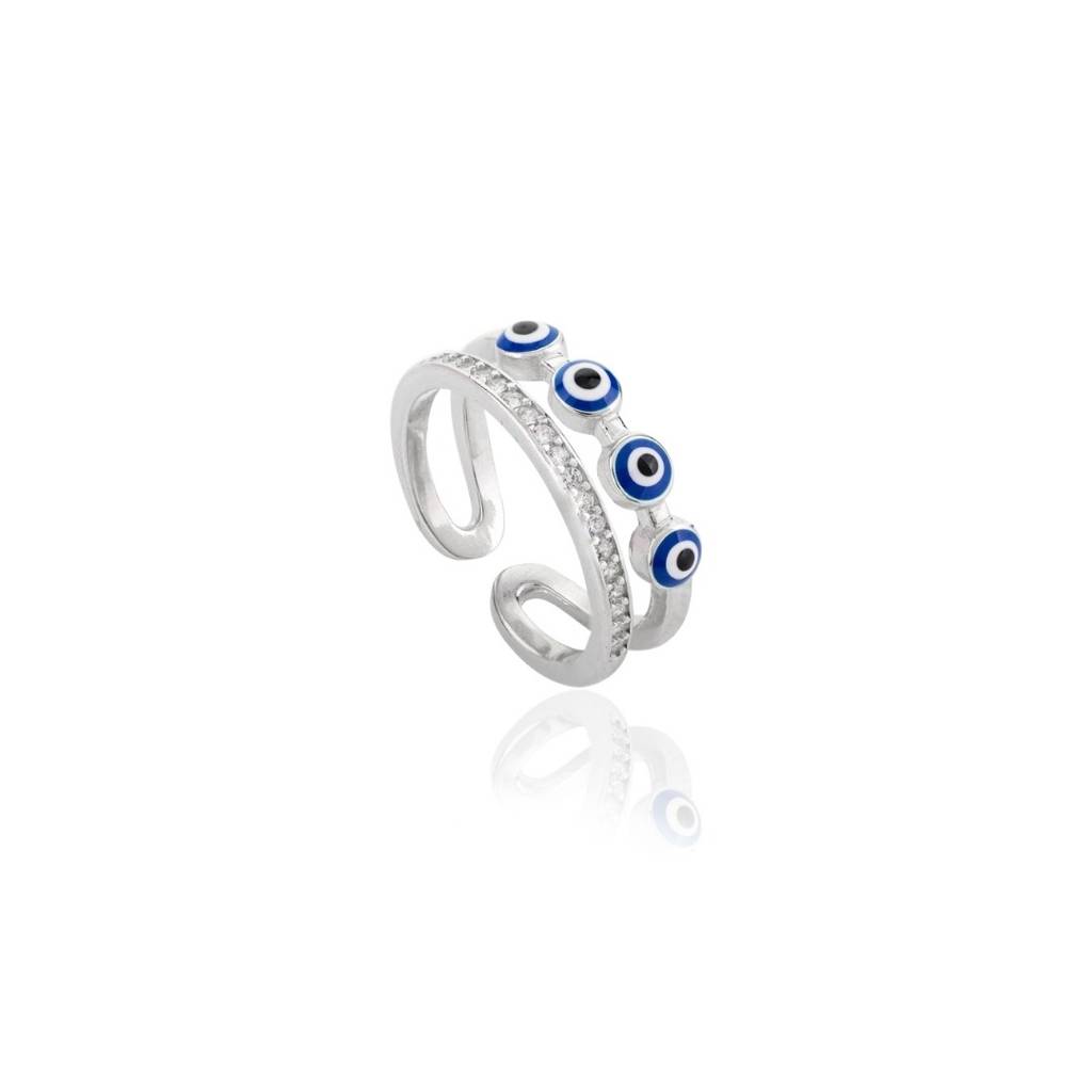 Evil Eye Adjustable Ring In 925 Silver - Spiritual Protection Daily Wear Jewelry For Women : MNM32