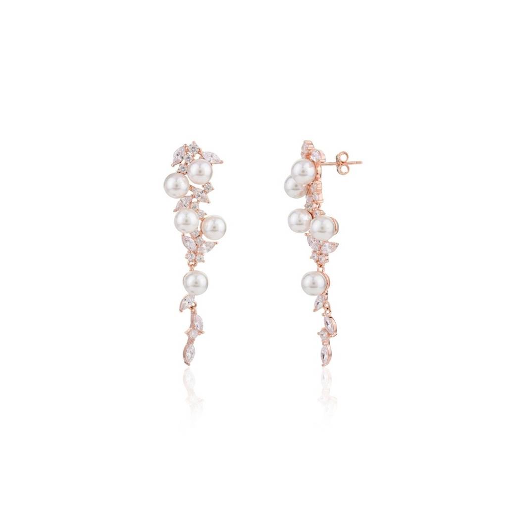 925 Silver Cz Diamonds Pearl Drop Brides Earrings For Wedding Jewelry Gift : MNM40