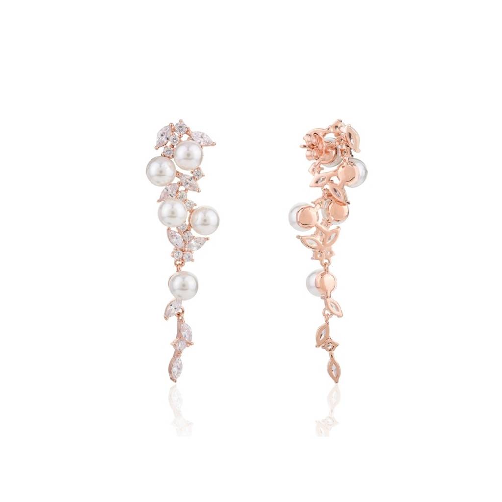925 Silver Cz Diamonds Pearl Drop Brides Earrings For Wedding Jewelry Gift : MNM40