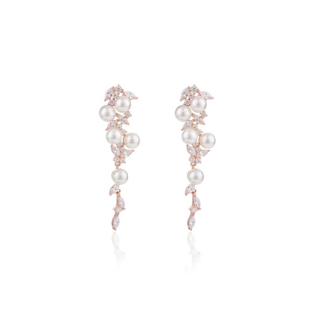 925 Silver Cz Diamonds Pearl Drop Brides Earrings For Wedding Jewelry Gift : MNM40